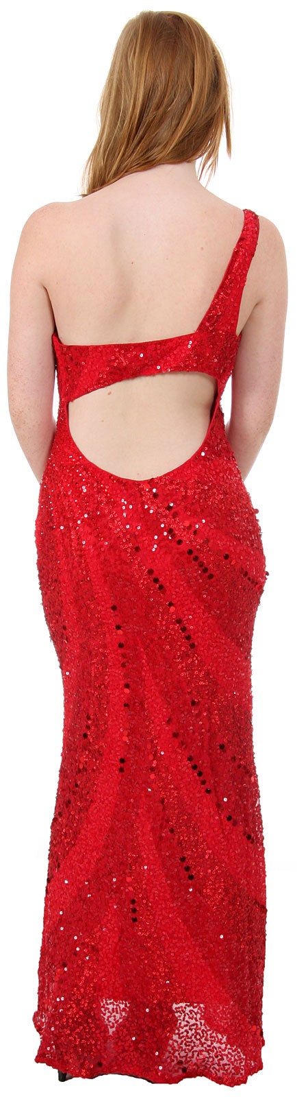 Back image of Single Shoulder Stripe Sequined Formal Evening Dress