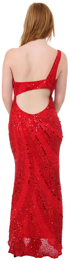 Back image of Single Shoulder Stripe Sequined Formal Evening Dress