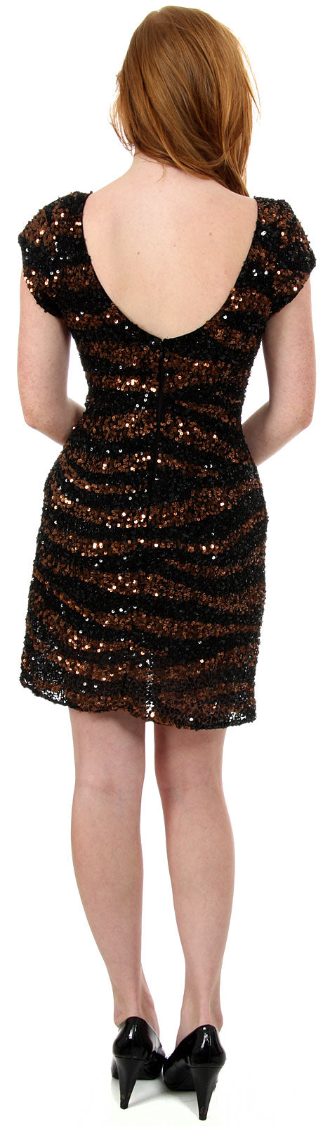 Image of U-neck Short Sleeves Sequined Prom Cocktail Dress back in Black