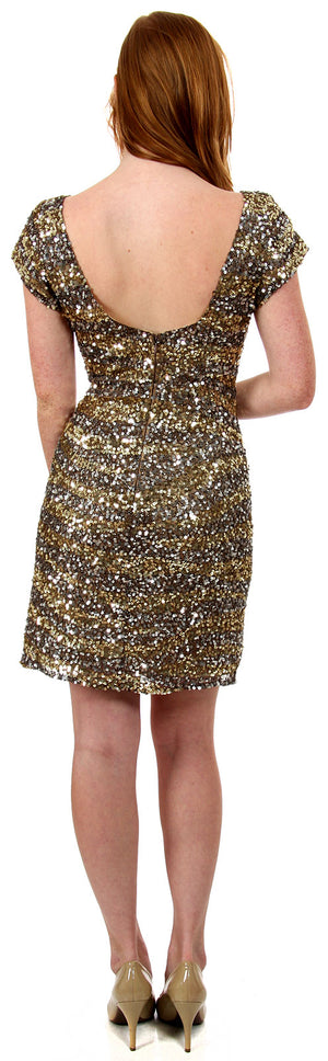 Back image of U-neck Short Sleeves Sequined Prom Cocktail Dress