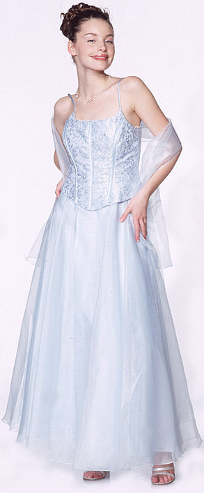 Image of A-line Spaghetti And Lace Formal Prom Dress in Baby Blue color