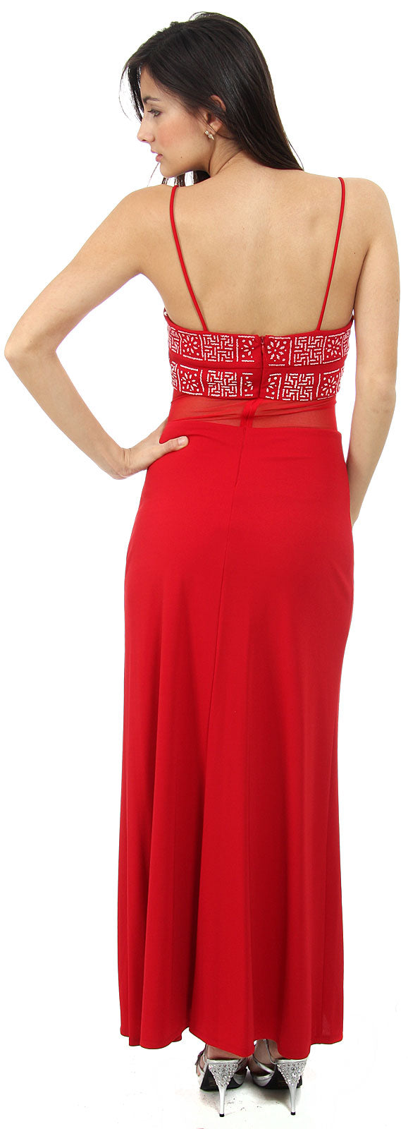 Back image of Spaghetti Strap Beaded Design Formal Dress