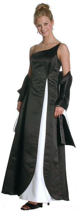 Image of Rhinestones With White Insert A-line Formal Dress in Black/White color