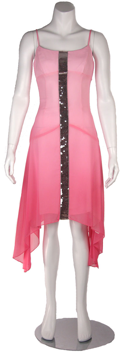 Image of Asymmetrical Shimmering Party Dress in Baby Pink