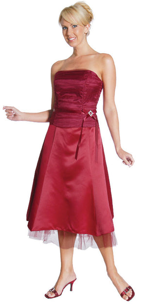 Image of Strapless Princess Cut Two Piece Formal Party Dress in Burgundy color