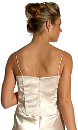 Back image of Full Length Satin Brooch Formal Dress