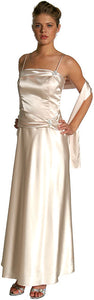 Main image of Full Length Satin Brooch Formal Dress