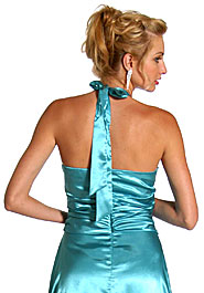 Back image of Halter Neck Polysatin Long Formal Dress