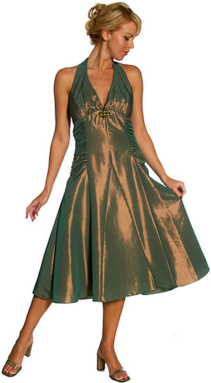 Main image of Halter Neck Taffeta Tea Length Party Dress