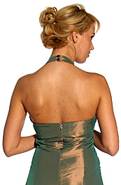 Back image of Halter Neck Taffeta Tea Length Party Dress
