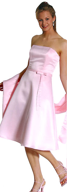 Image of Strapless Satin Short Evening Dress in Pink color