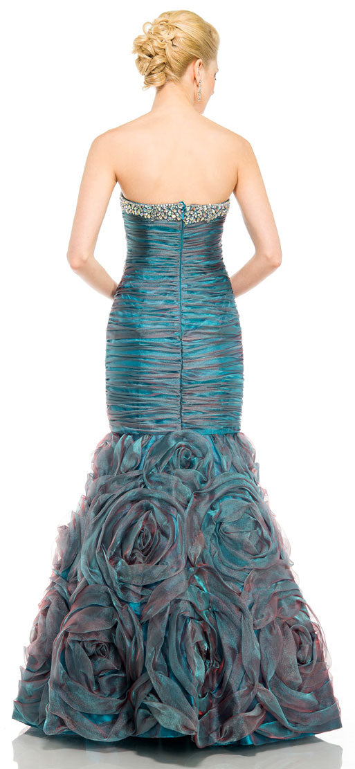 Back image of Two Tone Mermaid Style Shirred Strapless Prom Dress 