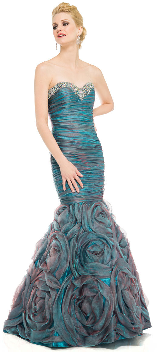 Main image of Two Tone Mermaid Style Shirred Strapless Prom Dress 