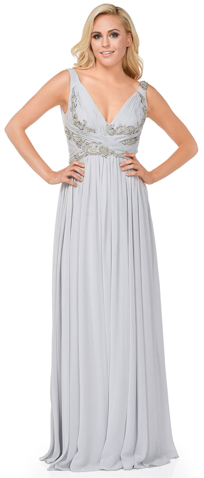 Main image of Deep V-neck Ruched Floor Length Formal Prom Dress