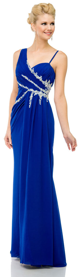 Main image of Pleated Long Prom Dress With Jewels & Matching Bolero Jacket
