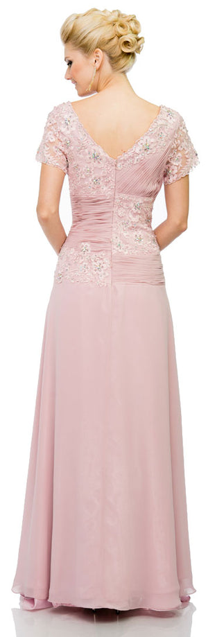 Back image of V-neck Short Sleeves Long Formal Mother Of The Bride Dress