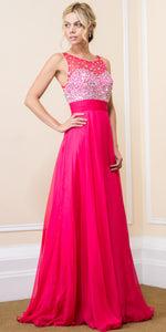 Main image of Jeweled Mesh Top Floor Length Formal Prom Dress