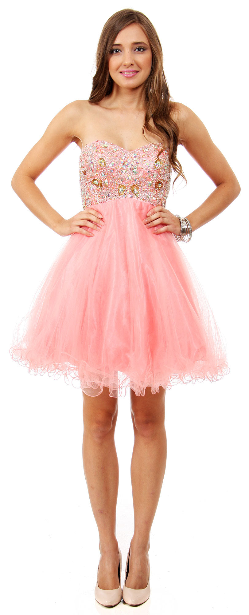 Main image of Strapless Beaded Bust Mesh Short Party Prom Dress