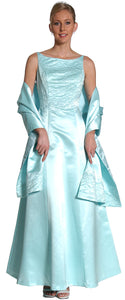 Image of Boat Neck A-line Beaded Classic Formal Prom Dress in Aqua