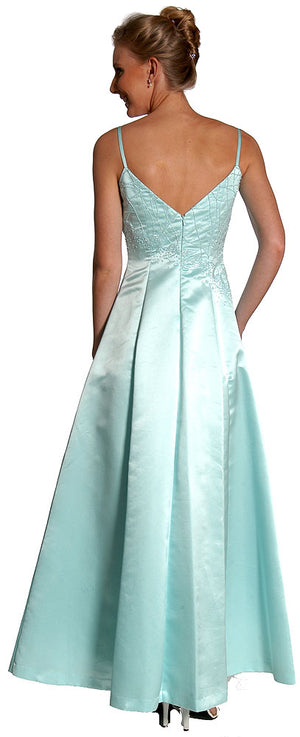Image of Boat Neck A-line Beaded Classic Formal Prom Dress back in Aqua