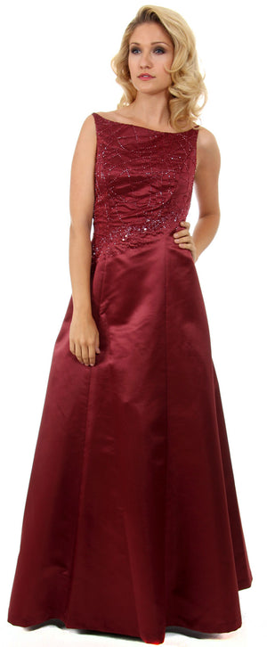 Main image of Boat Neck A-line Beaded Classic Formal Prom Dress