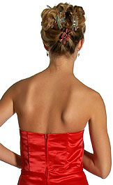 Image of Strapless Satin Short Evening Dress back in Red