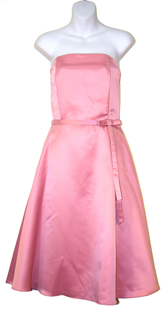 Image of Strapless Satin Short Evening Dress in Dusty Pink color