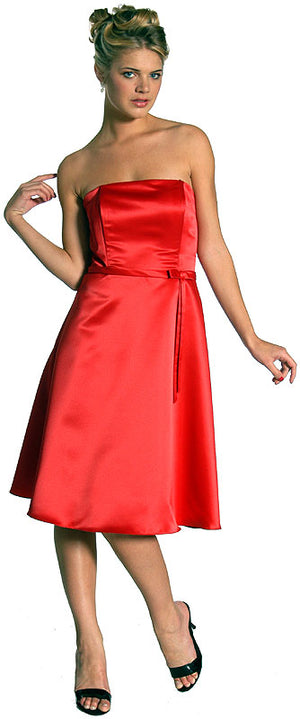 Image of Strapless Satin Short Evening Dress in Red