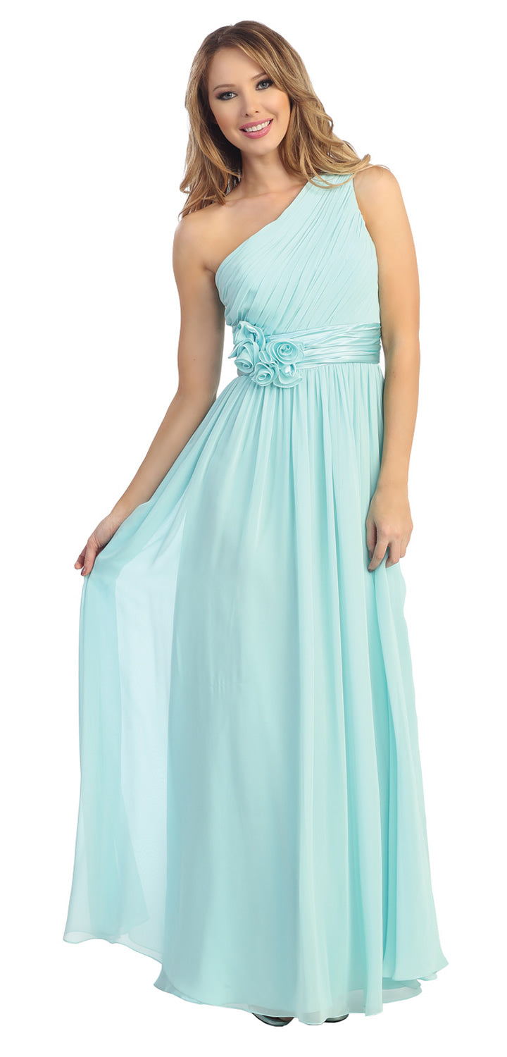 Main image of One Shoulder Floral Accent Formal Bridesmaid Dress