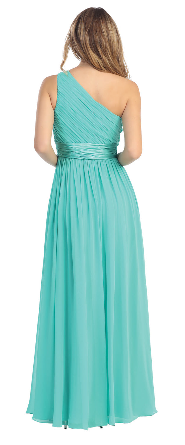 Image of One Shoulder Floral Accent Formal Bridesmaid Dress back in Jade Green