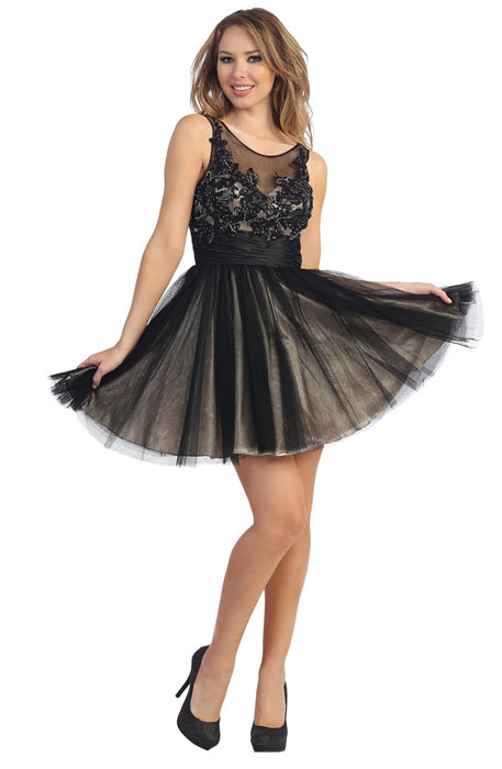 Main image of Floral Beaded Bust Tulle Short Formal Prom Dress 