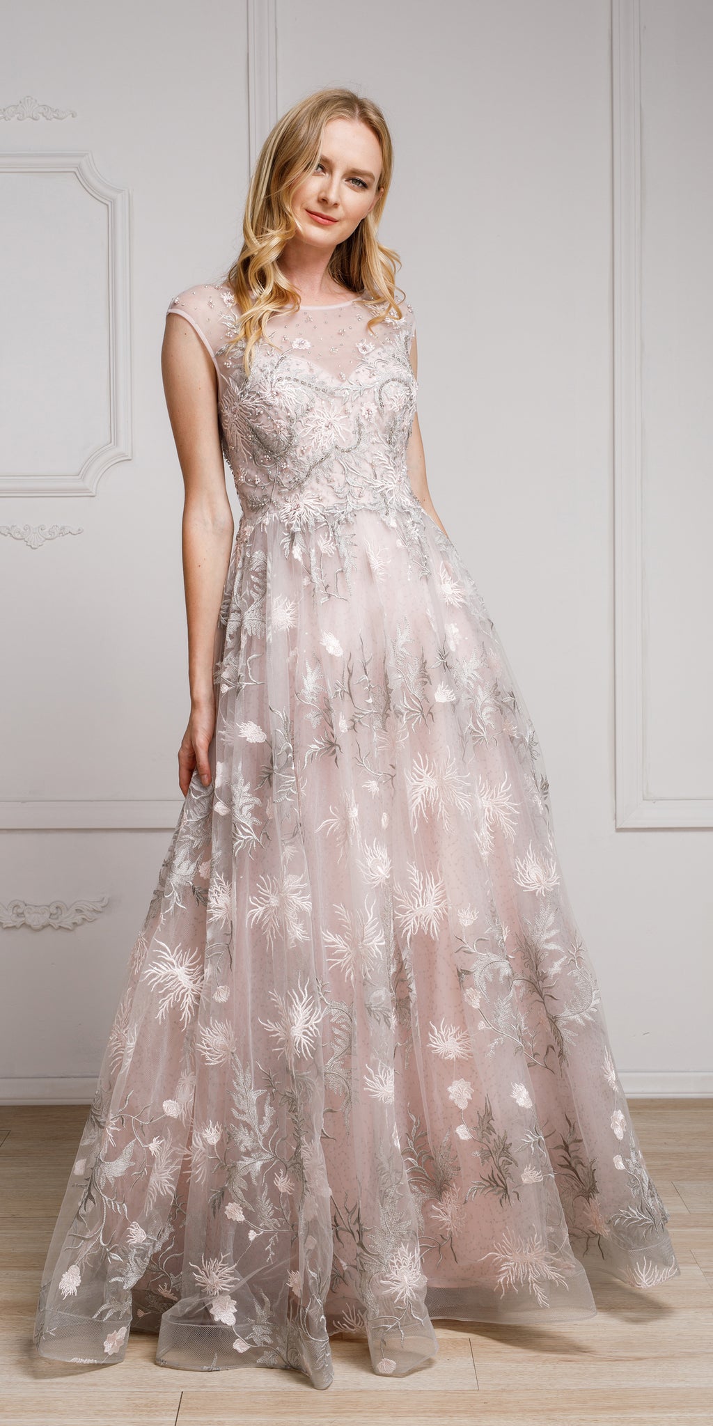 Main image of Floral & Embroidered Full Length Prom Gown