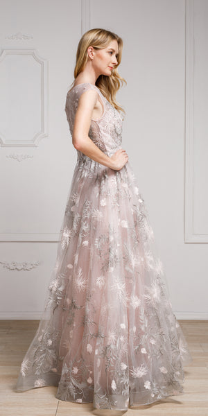 Back image of Floral & Embroidered Full Length Prom Gown