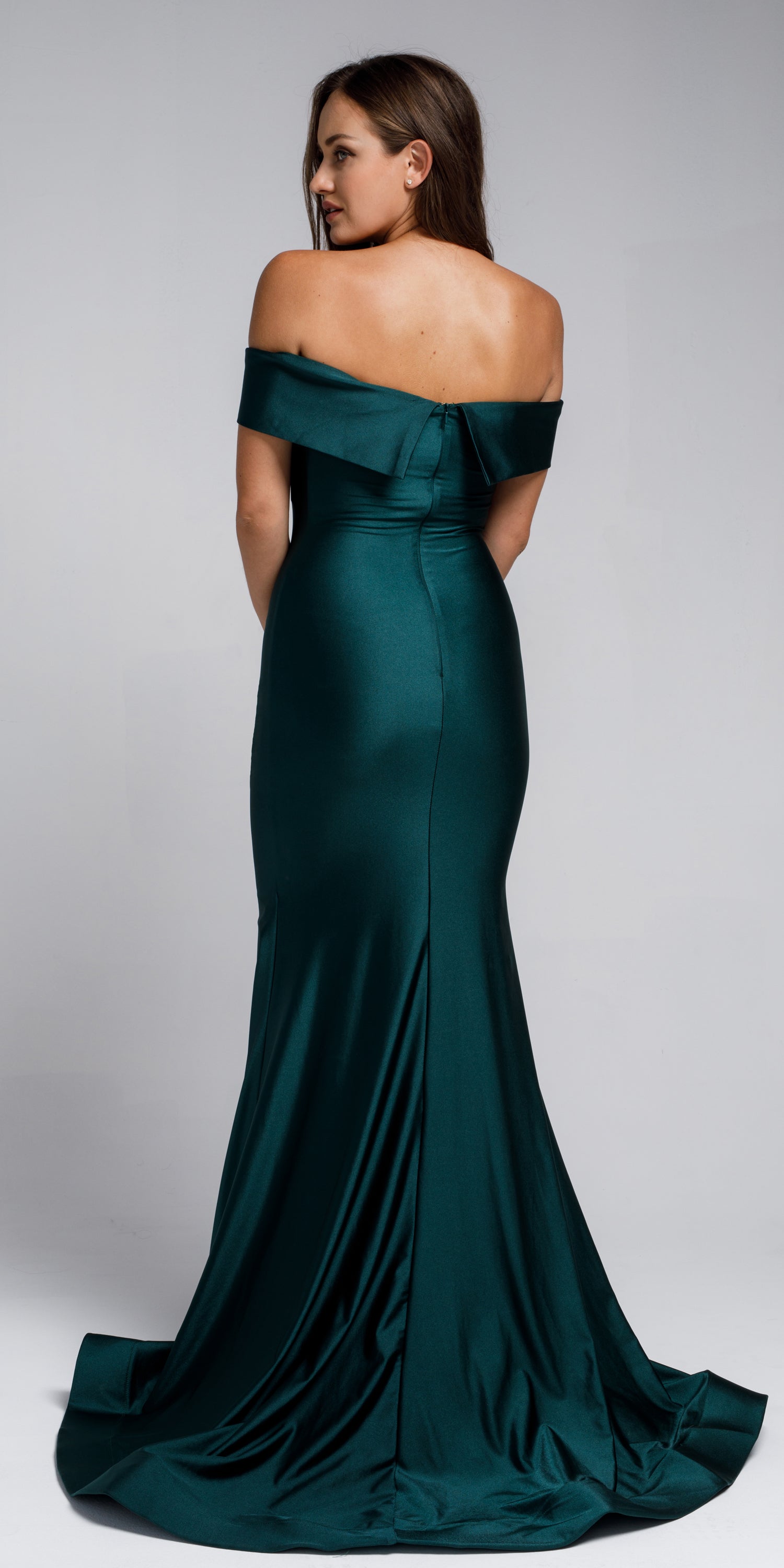 Back image of Off Shoulder Fitted Prom Gown