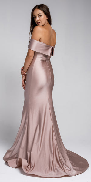 Image of Off Shoulder Fitted Prom Gown back in Rose