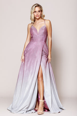 Image of Double Spaghetti A Line Prom Gown in Rose