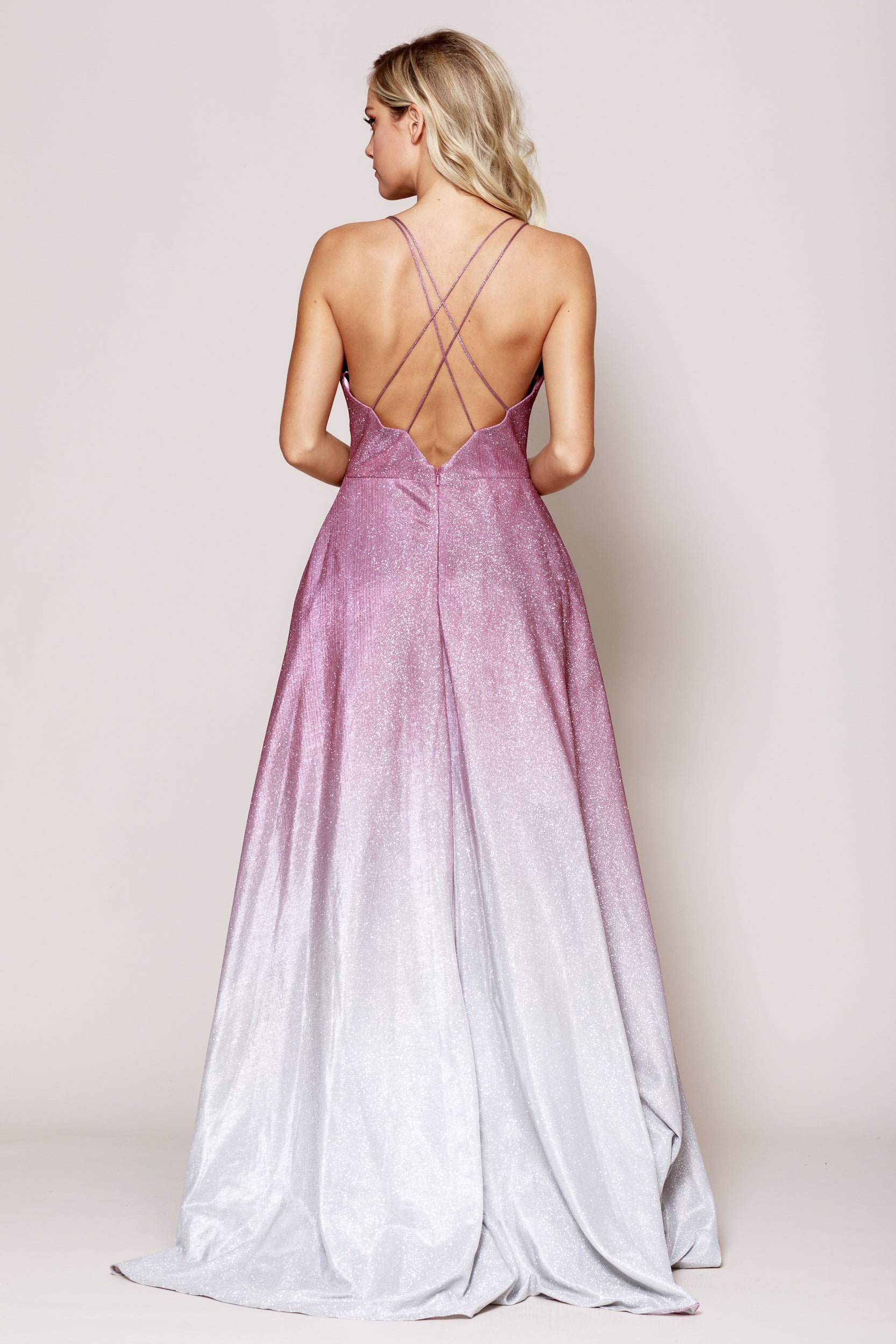 Image of Double Spaghetti A Line Prom Gown back in Rose