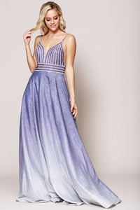 Image of Empire Prom Gown With Spaghetti Straps in Lavender