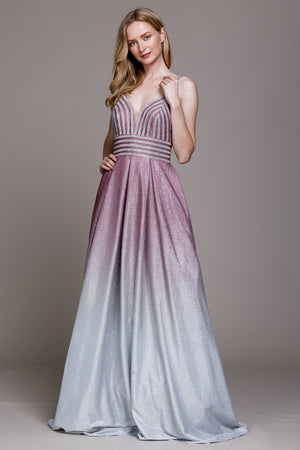 Image of Empire Prom Gown With Spaghetti Straps in Rose