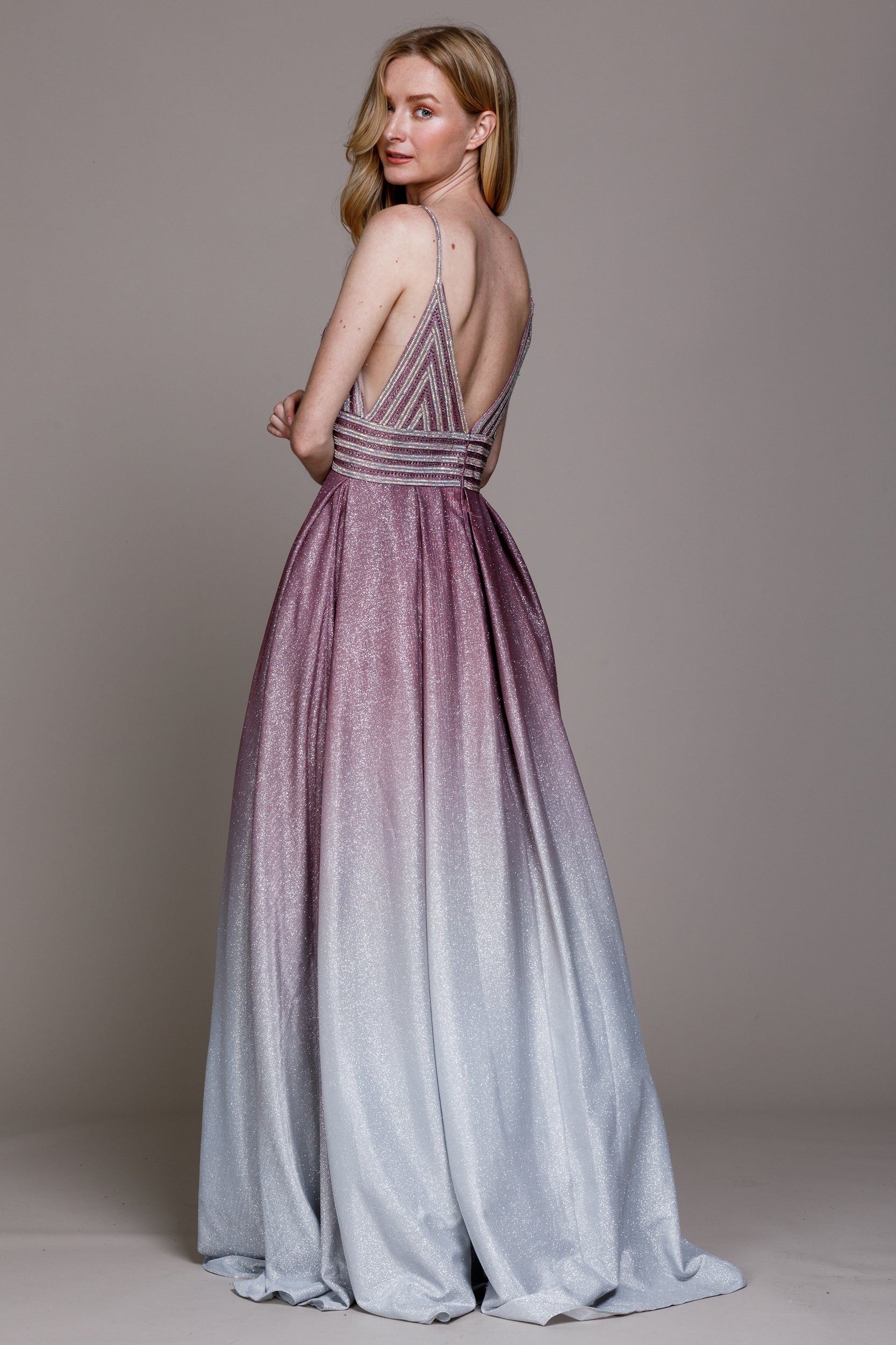Back image of Empire Prom Gown With Spaghetti Straps