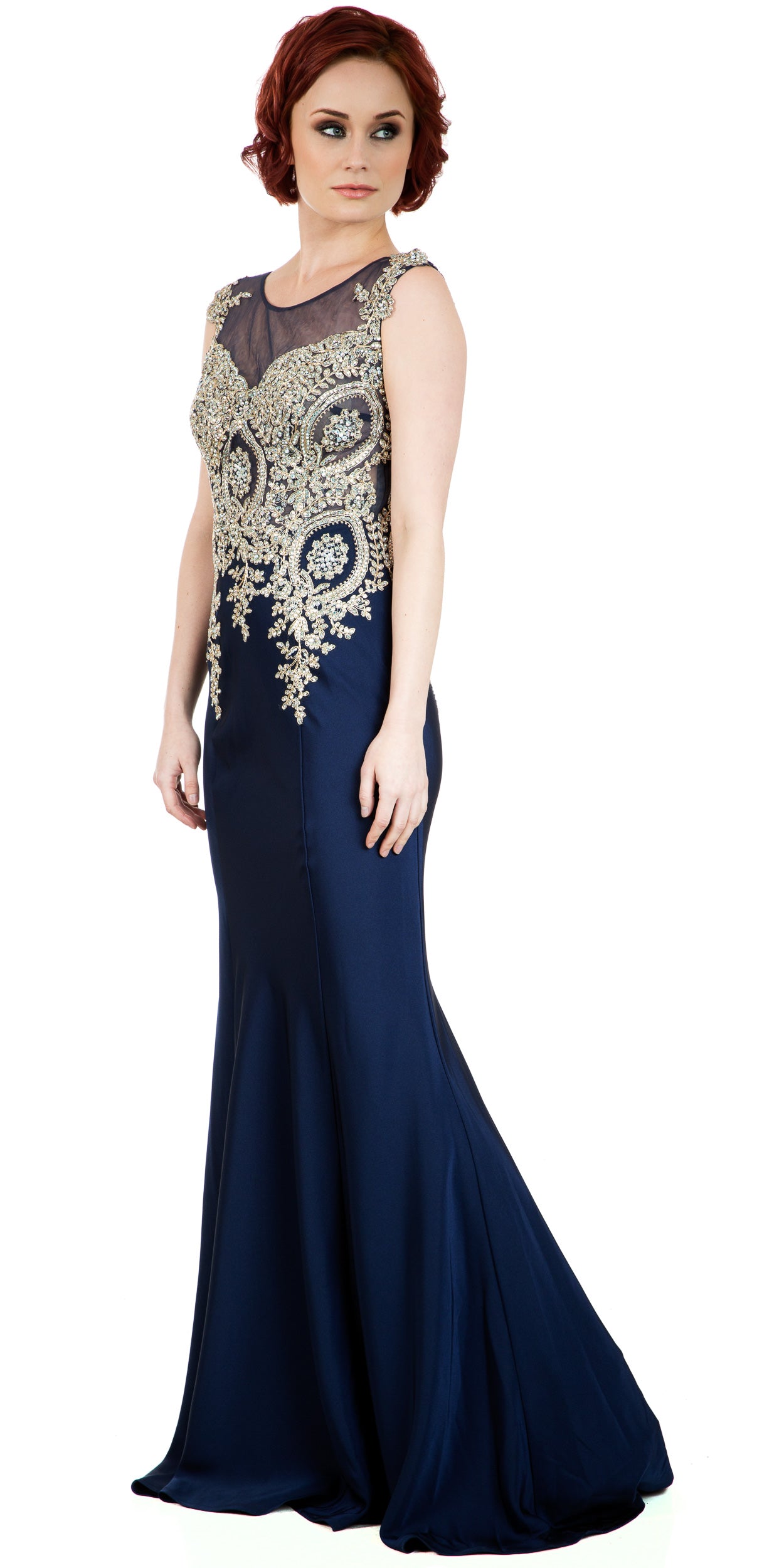 Main image of Boat Neck Fully Embroidered Bodice Long Formal Prom Dress