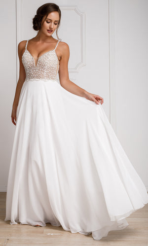 Main image of Bejeweled Bodice V-neck Spaghetti Straps Formal Prom Dress