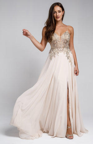 Image of Beaded Embellished Spaghetti Prom Dress in an alternative image