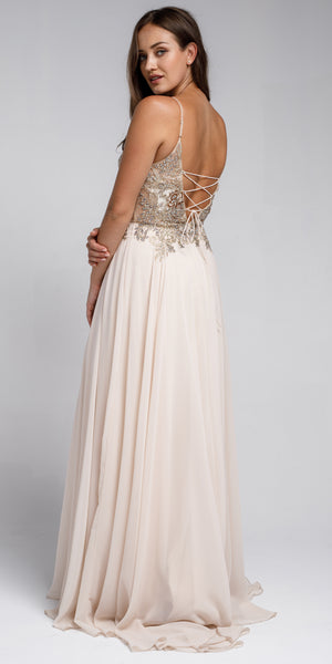 Image of Beaded Embellished Spaghetti Prom Dress back in Champaign