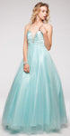 Main image of V-neck Satin Bodice Puffy Mesh Skirt Formal Prom Dress