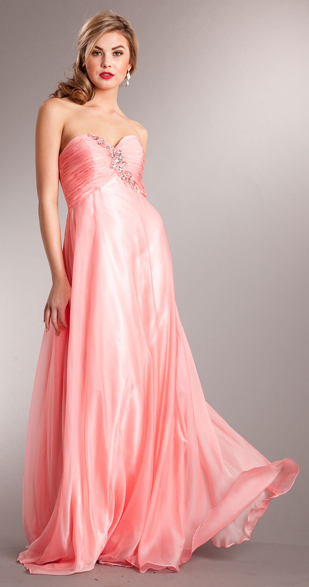Main image of Strapless Shirred Long Formal Prom Dress With Rhinestones