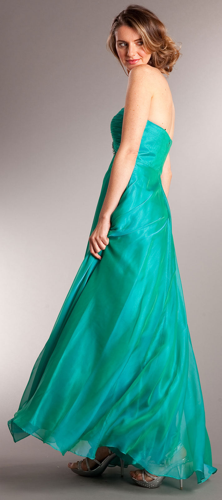 Back image of Strapless Shirred Long Formal Prom Dress With Rhinestones