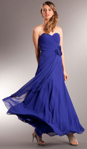 Image of Pleated Wrap Style Floral Long Formal Bridesmaid Dress in Royal Blue