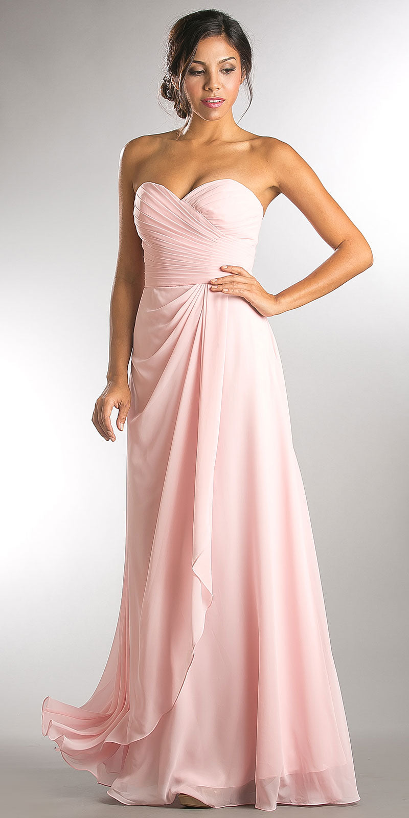 Image of Strapless Pleated Overlap Bust Long Bridesmaid Dress in Blush