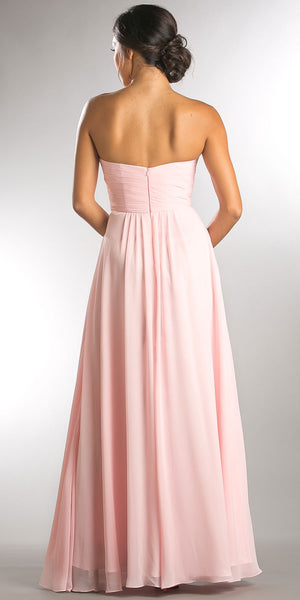Image of Strapless Pleated Overlap Bust Long Bridesmaid Dress back in Blush